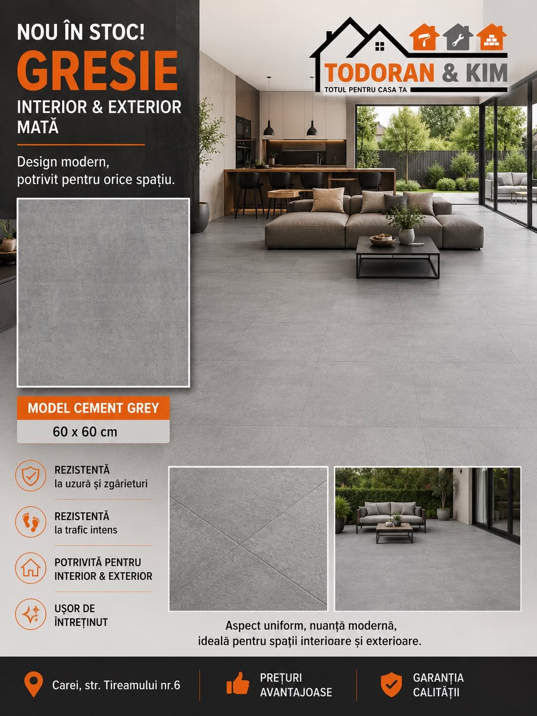 Gresie mată Cement Grey 60x60 cm