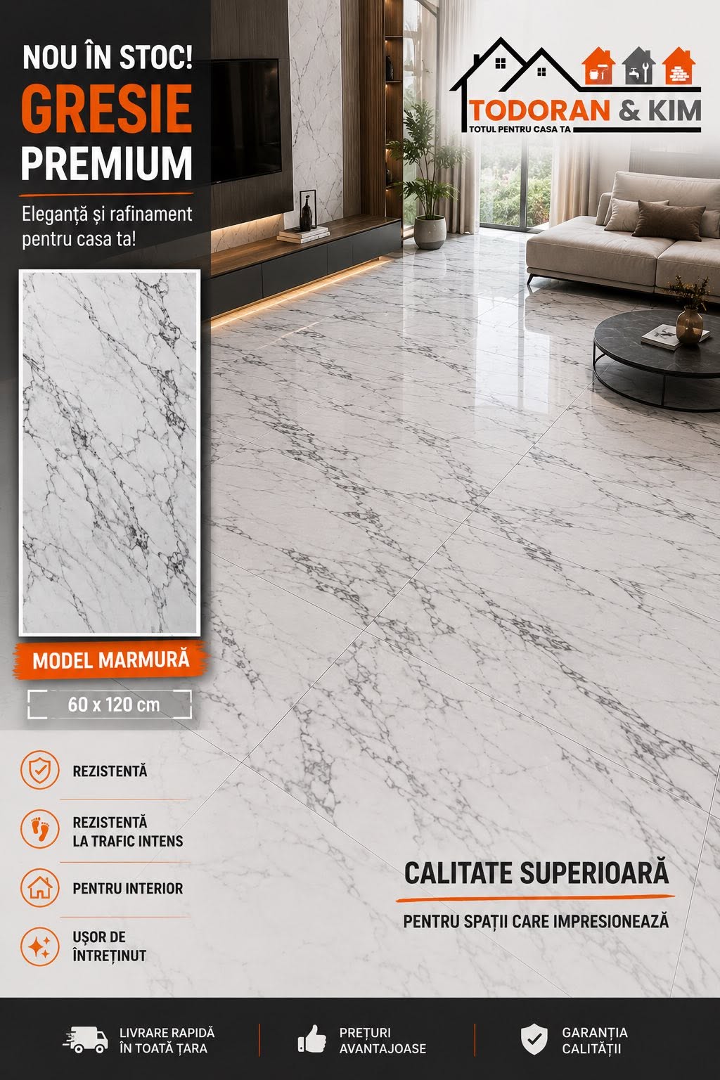 Gresie premium model marmură 60x120 cm